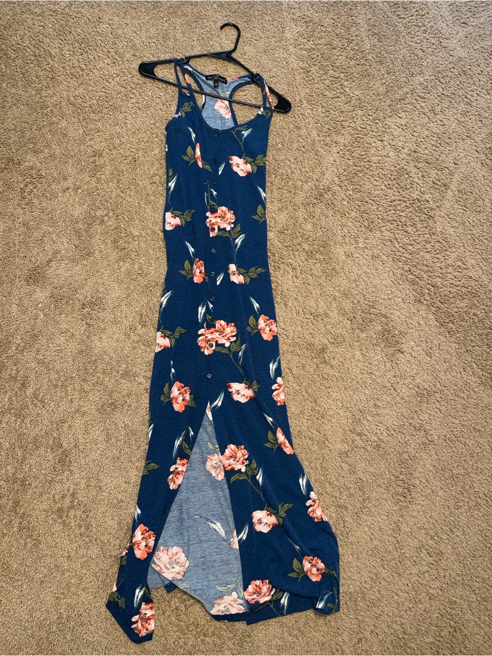 Floral Button-Front Navy Maxi Dress
